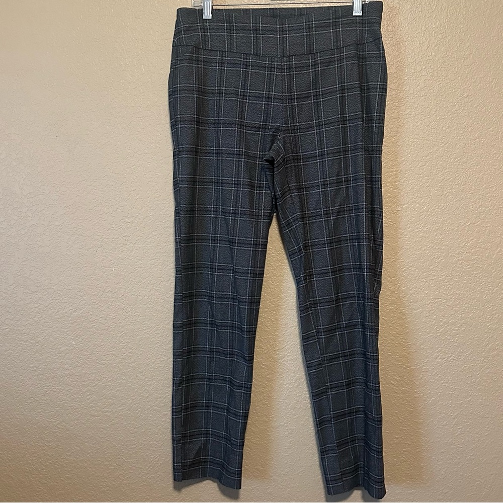 Zac & Rachel Size 10 Grey Plaid Pull On Polyester Blend Stretch Pants